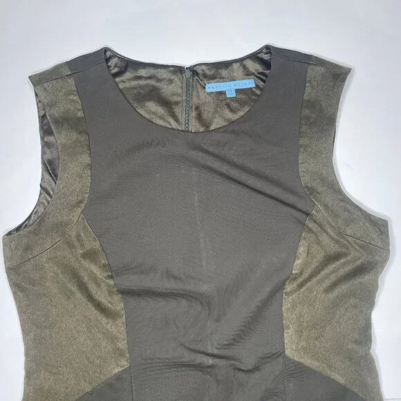 Antonio Melani Olive Green Faux Suede Panel Sheath Dress Size 14 - Picture 5 of 10